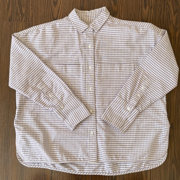 Everlane - Boxy Oxford Dark Plum Gingham - Picture 1 of 4